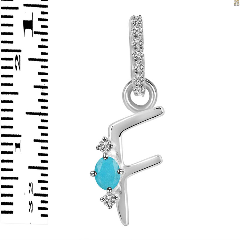 Turquoise & White Topaz Alphabet F Pendant TRQ-RDA-32.
