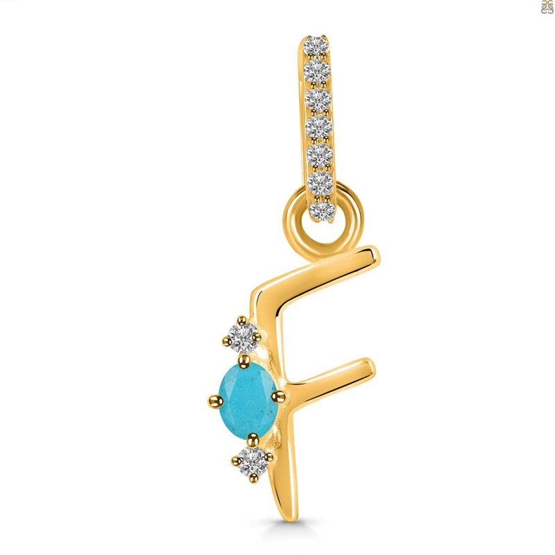 Turquoise & White Topaz Alphabet F Pendant TRQ-RDA-32.