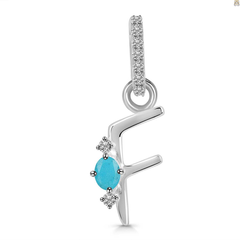 Turquoise & White Topaz Alphabet F Pendant TRQ-RDA-32.