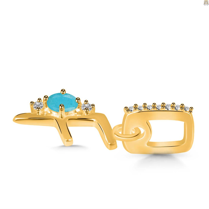 Turquoise & White Topaz Alphabet F Pendant TRQ-RDA-32.