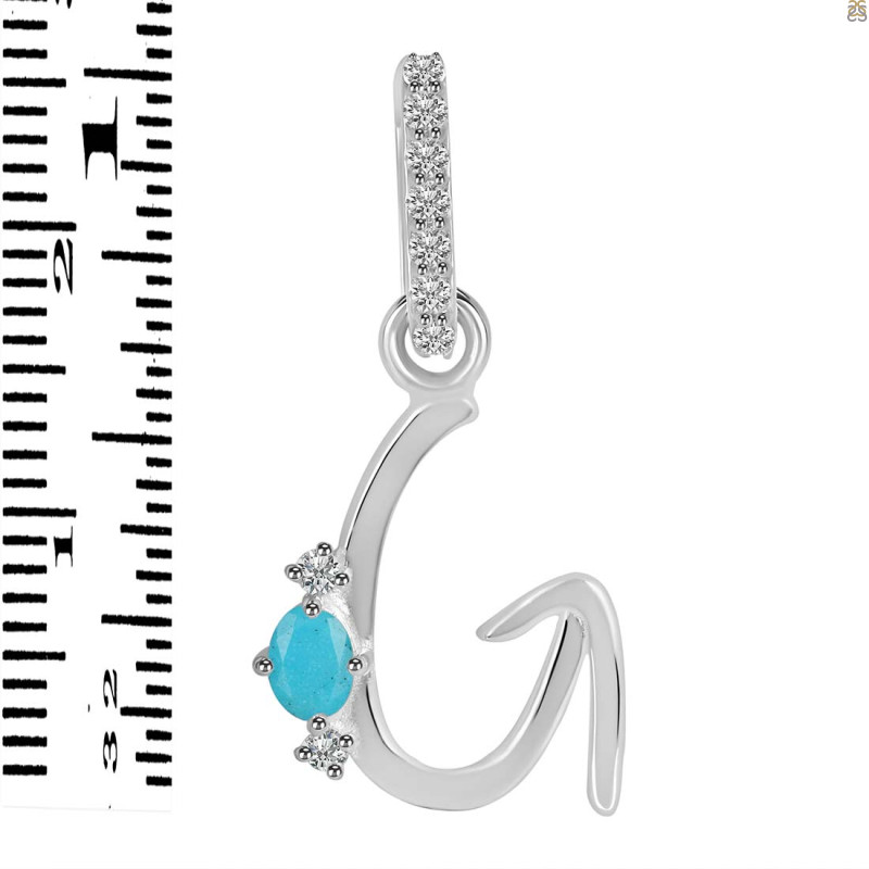 Turquoise & White Topaz Alphabet G Pendant TRQ-RDA-33.