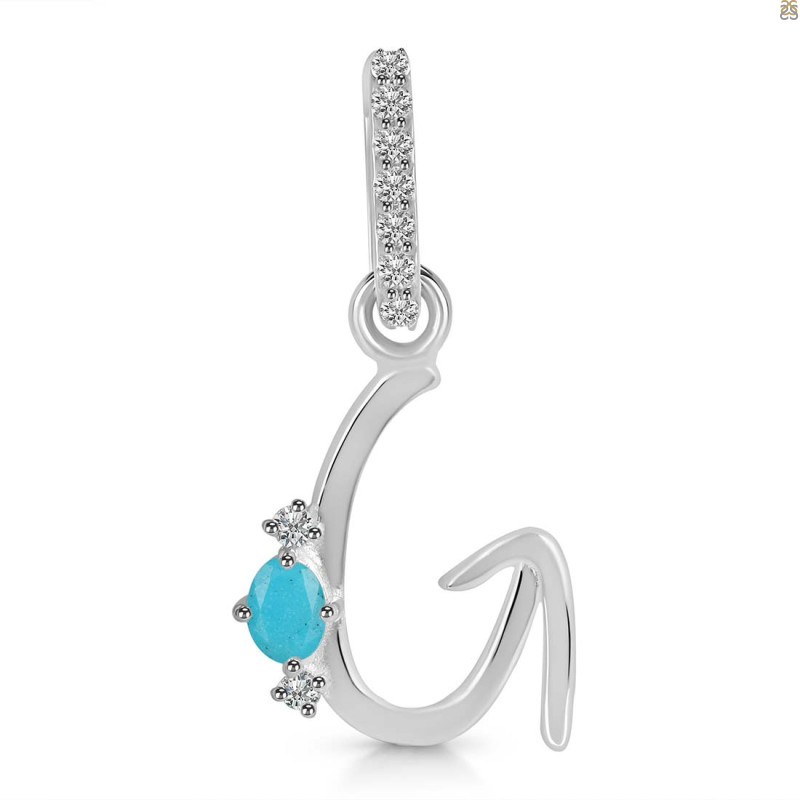 Turquoise & White Topaz Alphabet G Pendant TRQ-RDA-33.