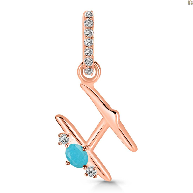 Turquoise & White Topaz Alphabet H Pendant TRQ-RDA-34.