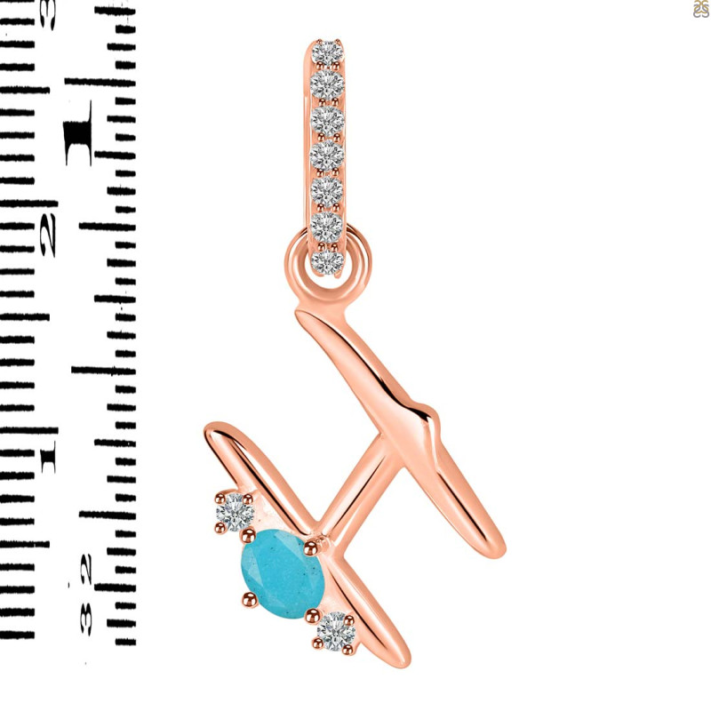 Turquoise & White Topaz Alphabet H Pendant TRQ-RDA-34.