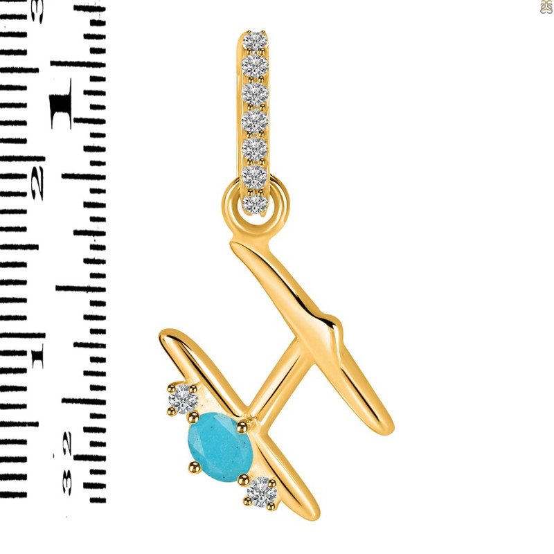 Turquoise & White Topaz Alphabet H Pendant TRQ-RDA-34.