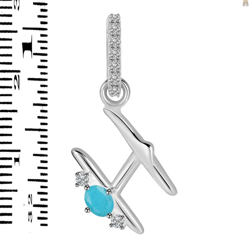 Turquoise & White Topaz Alphabet H Pendant TRQ-RDA-34.