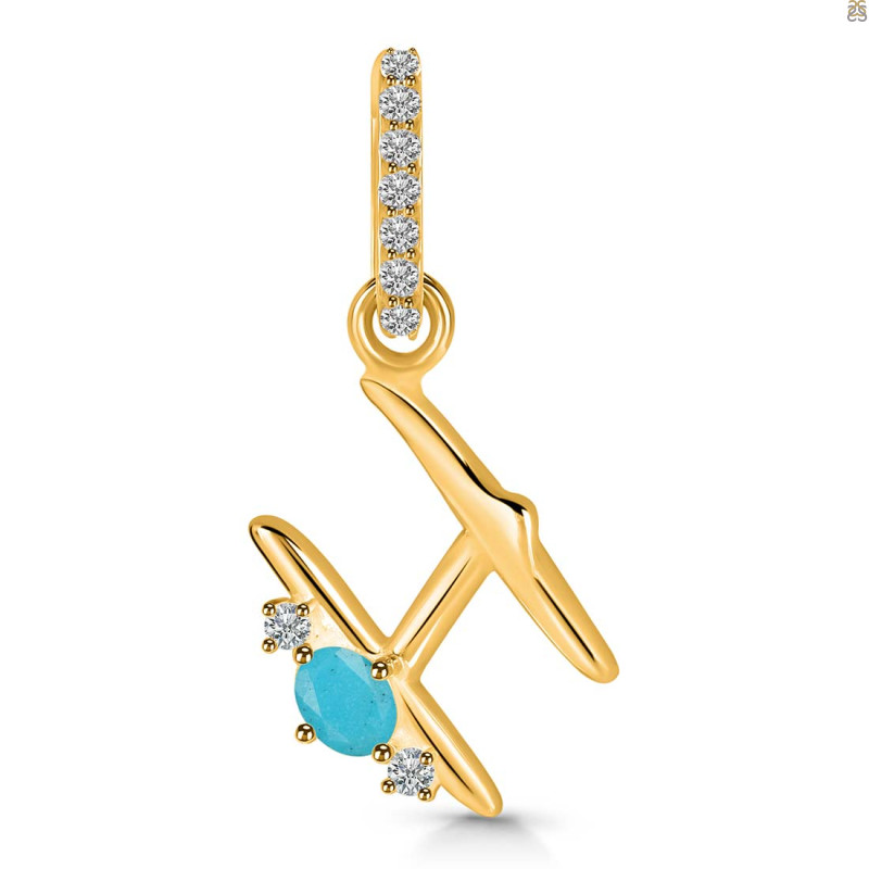 Turquoise & White Topaz Alphabet H Pendant TRQ-RDA-34.