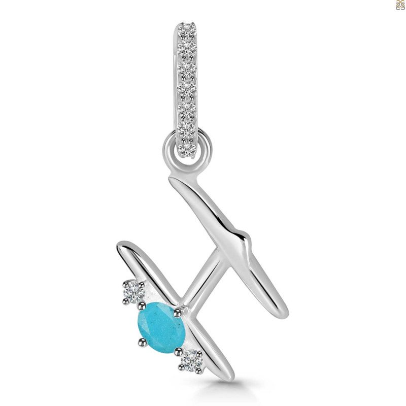 Turquoise & White Topaz Alphabet H Pendant TRQ-RDA-34.