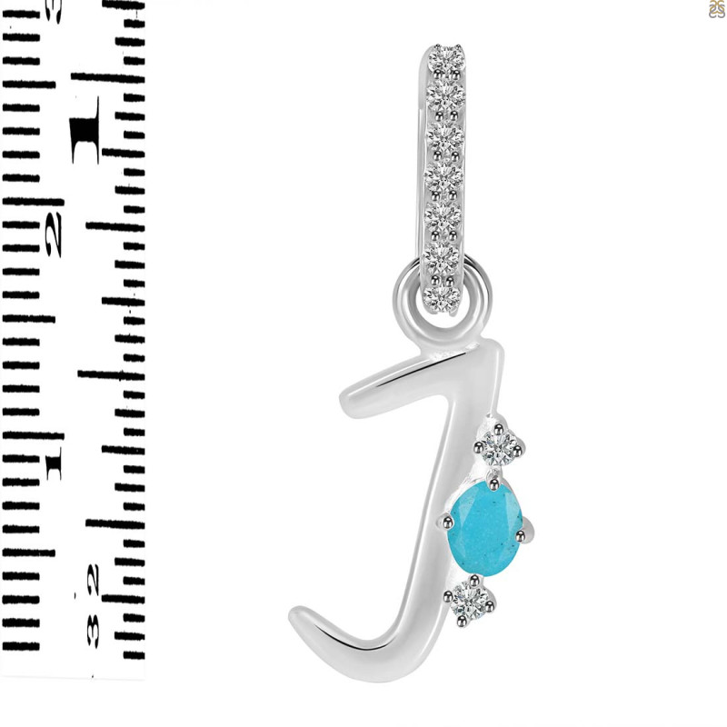 Turquoise & White Topaz Alphabet J Pendant TRQ-RDA-36.