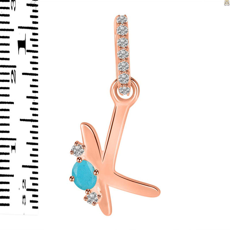 Turquoise & White Topaz Alphabet K Pendant TRQ-RDA-37.