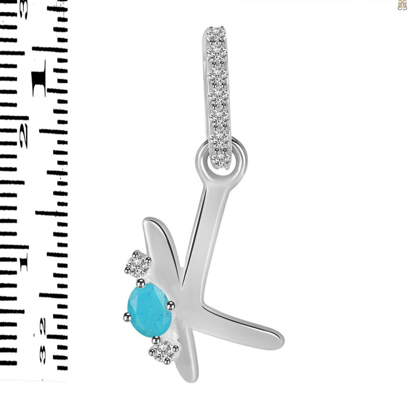 Turquoise & White Topaz Alphabet K Pendant TRQ-RDA-37.