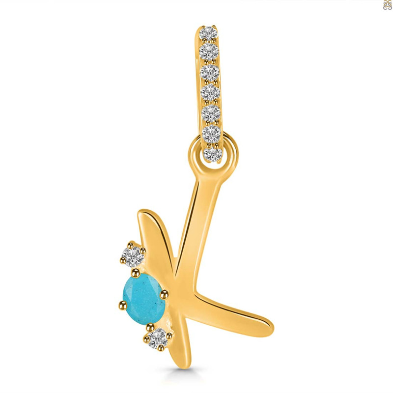 Turquoise & White Topaz Alphabet K Pendant TRQ-RDA-37.