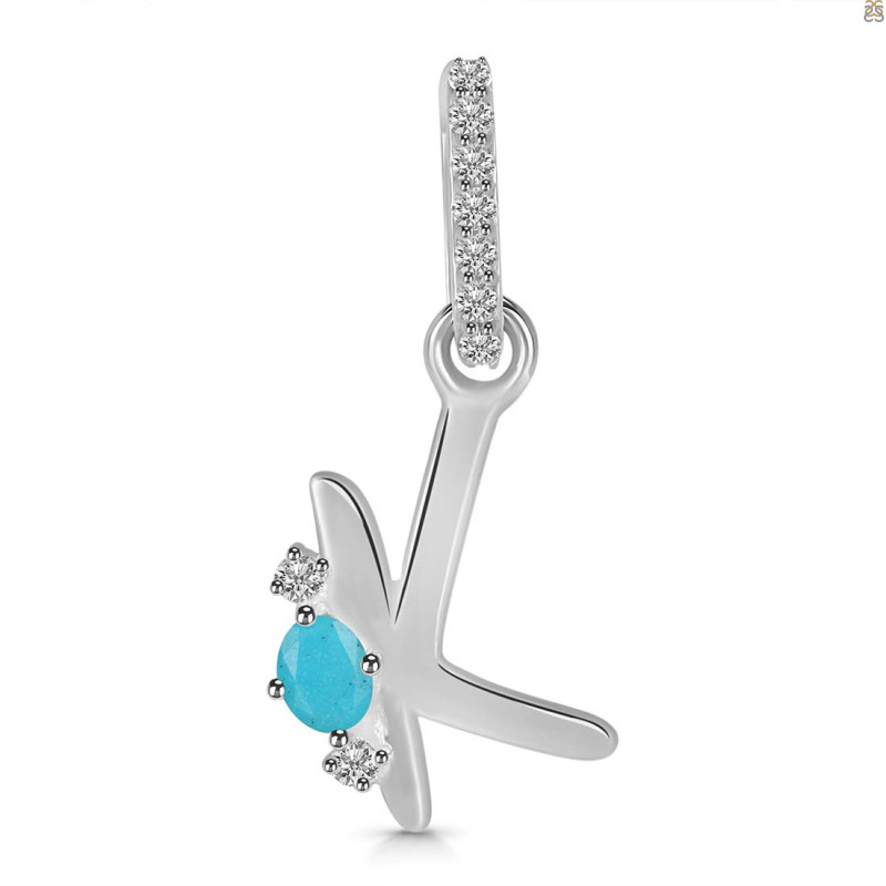 Turquoise & White Topaz Alphabet K Pendant TRQ-RDA-37.