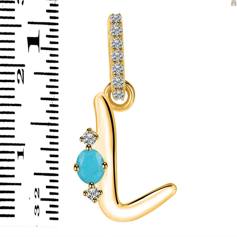 Turquoise & White Topaz Alphabet L Pendant TRQ-RDA-38.