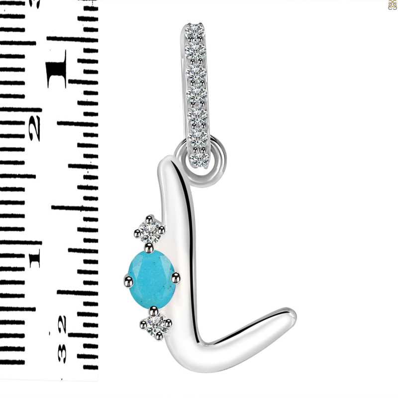 Turquoise & White Topaz Alphabet L Pendant TRQ-RDA-38.