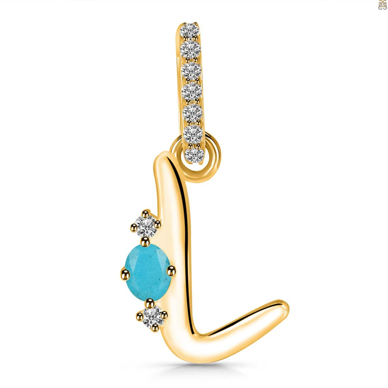 Turquoise & White Topaz Alphabet L Pendant TRQ-RDA-38.
