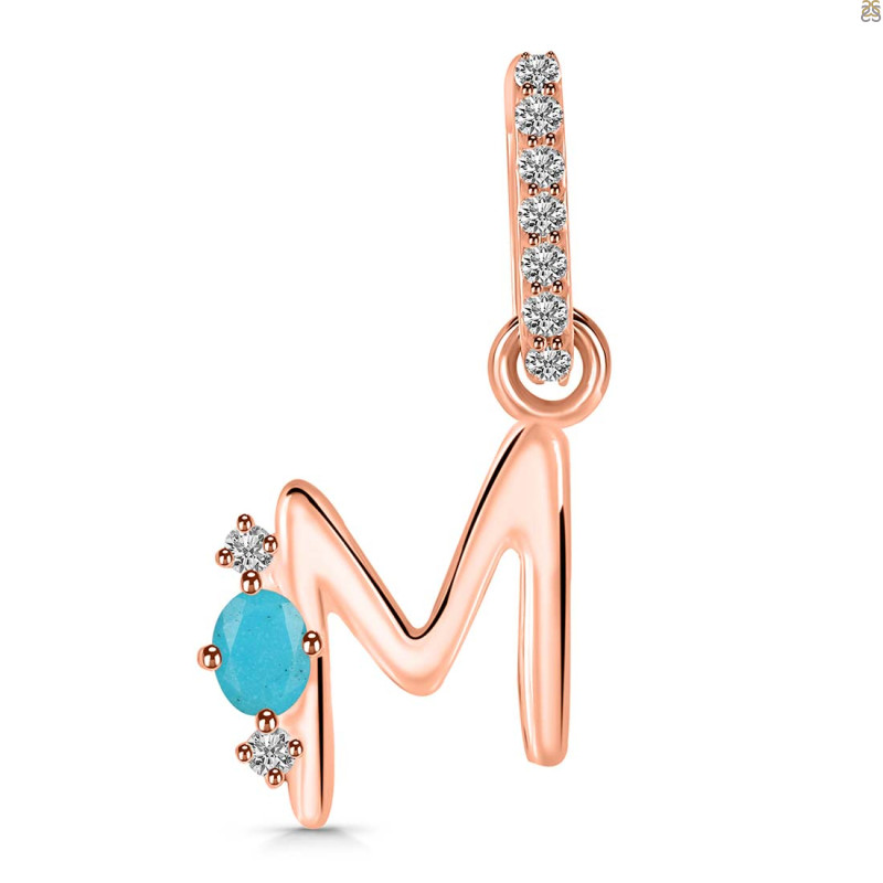 Turquoise & White Topaz Alphabet M Pendant TRQ-RDA-39.