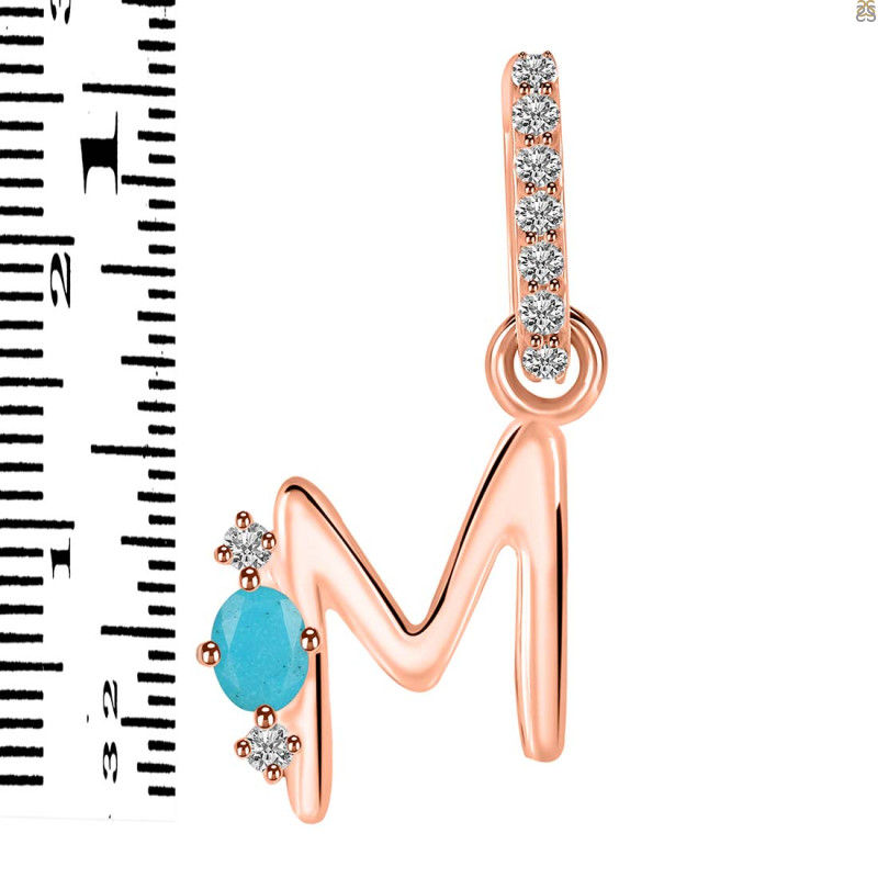 Turquoise & White Topaz Alphabet M Pendant TRQ-RDA-39.