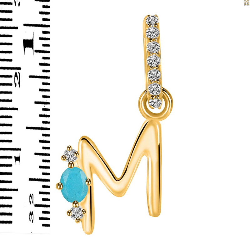 Turquoise & White Topaz Alphabet M Pendant TRQ-RDA-39.