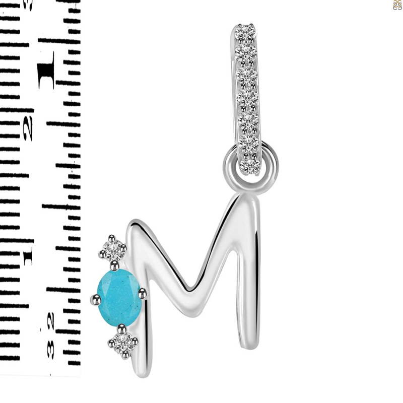 Turquoise & White Topaz Alphabet M Pendant TRQ-RDA-39.