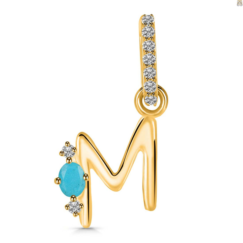 Turquoise & White Topaz Alphabet M Pendant TRQ-RDA-39.
