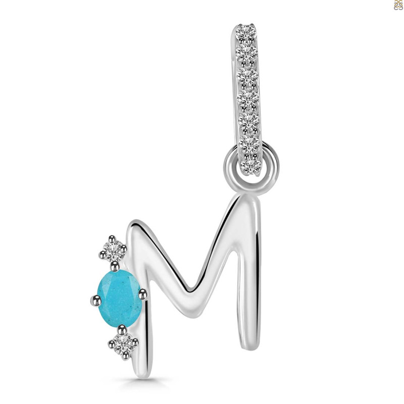 Turquoise & White Topaz Alphabet M Pendant TRQ-RDA-39.
