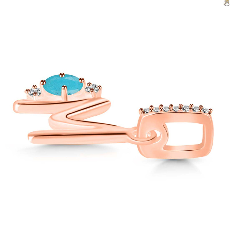 Turquoise & White Topaz Alphabet M Pendant TRQ-RDA-39.