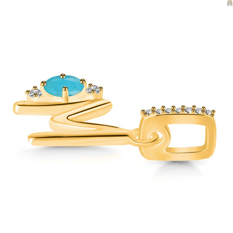 Turquoise & White Topaz Alphabet M Pendant TRQ-RDA-39.
