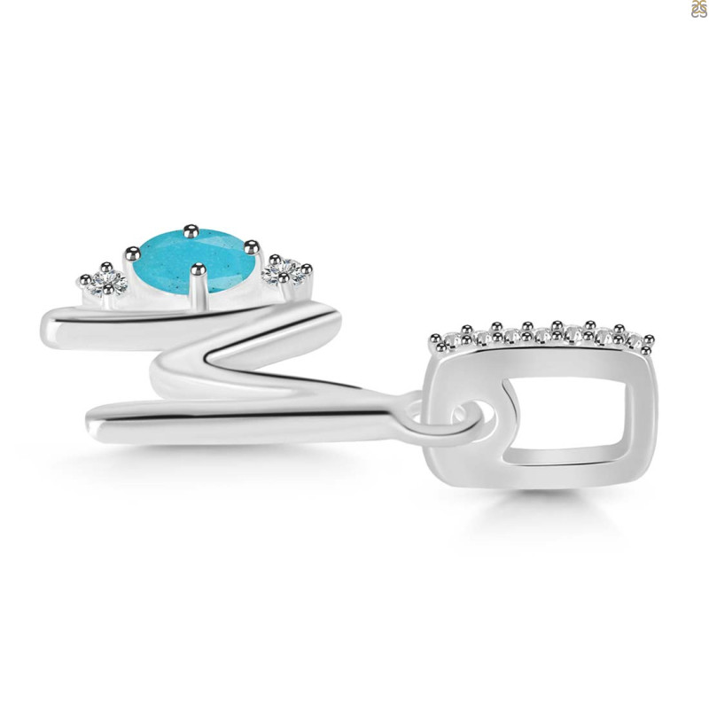 Turquoise & White Topaz Alphabet M Pendant