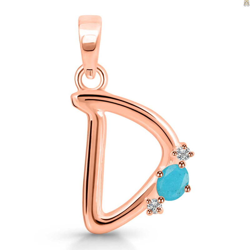 Turquoise & White Topaz Alphabet D Pendant TRQ-RDA-4.