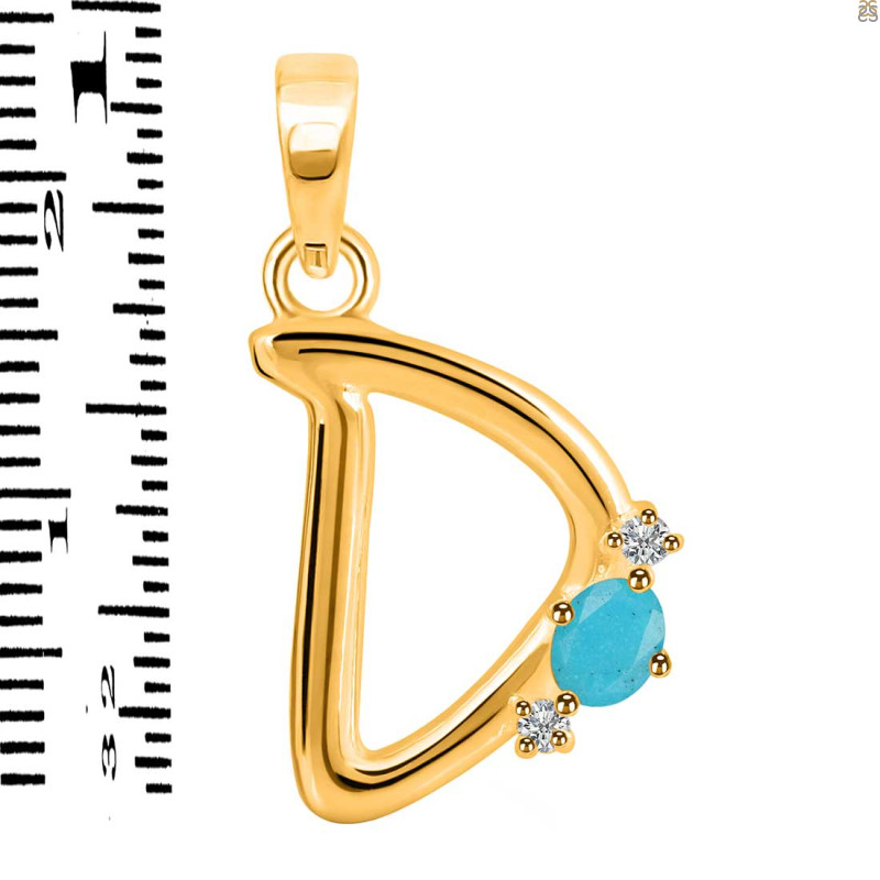 Turquoise & White Topaz Alphabet D Pendant TRQ-RDA-4.