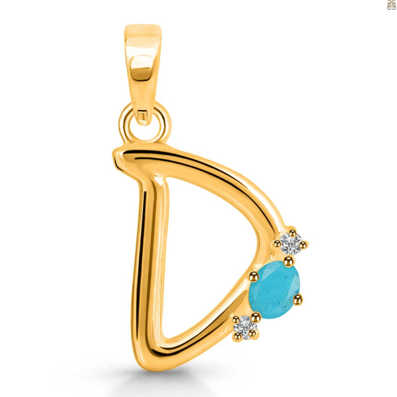 Turquoise & White Topaz Alphabet D Pendant TRQ-RDA-4.