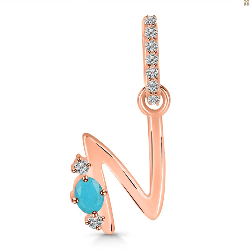 Turquoise & White Topaz Alphabet N Pendant TRQ-RDA-40.