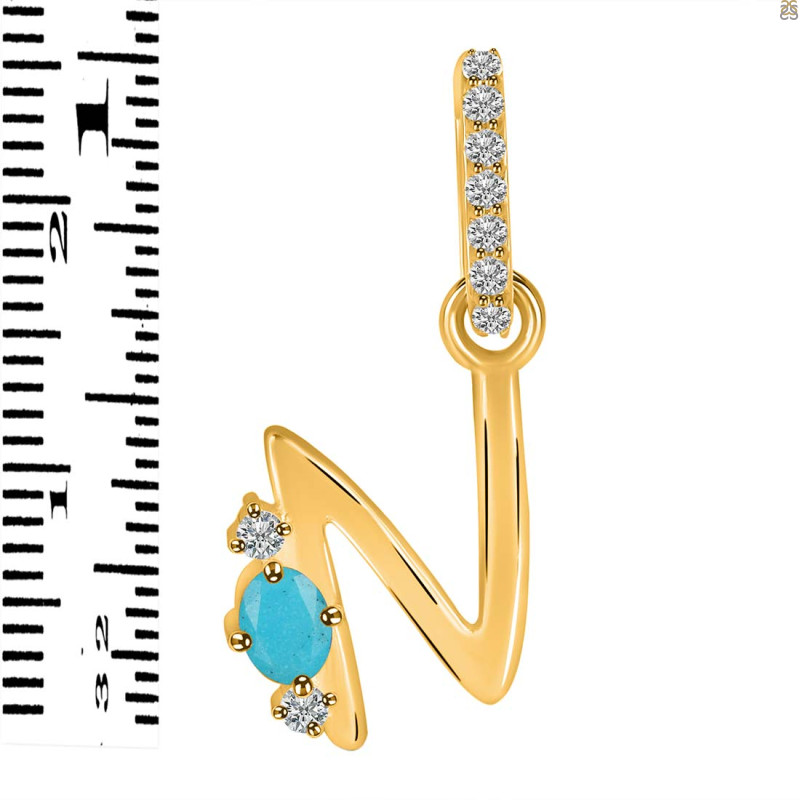 Turquoise & White Topaz Alphabet N Pendant TRQ-RDA-40.