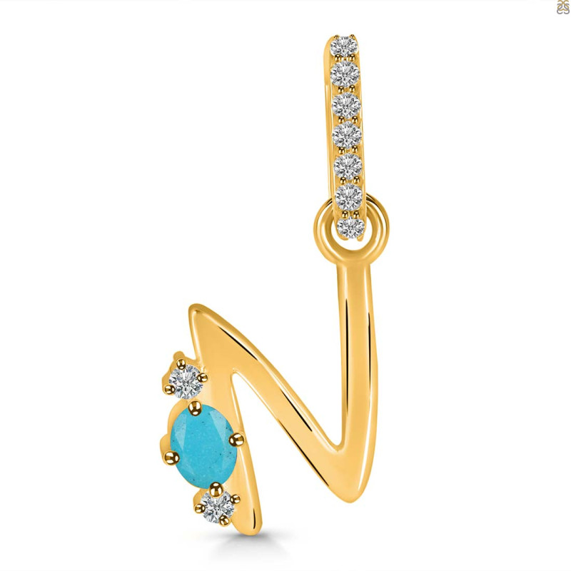Turquoise & White Topaz Alphabet N Pendant TRQ-RDA-40.