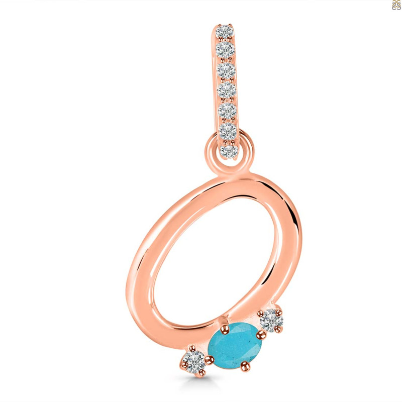 Turquoise & White Topaz Alphabet O Pendant TRQ-RDA-41.