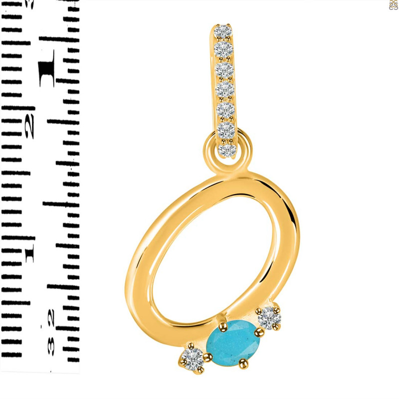 Turquoise & White Topaz Alphabet O Pendant TRQ-RDA-41.