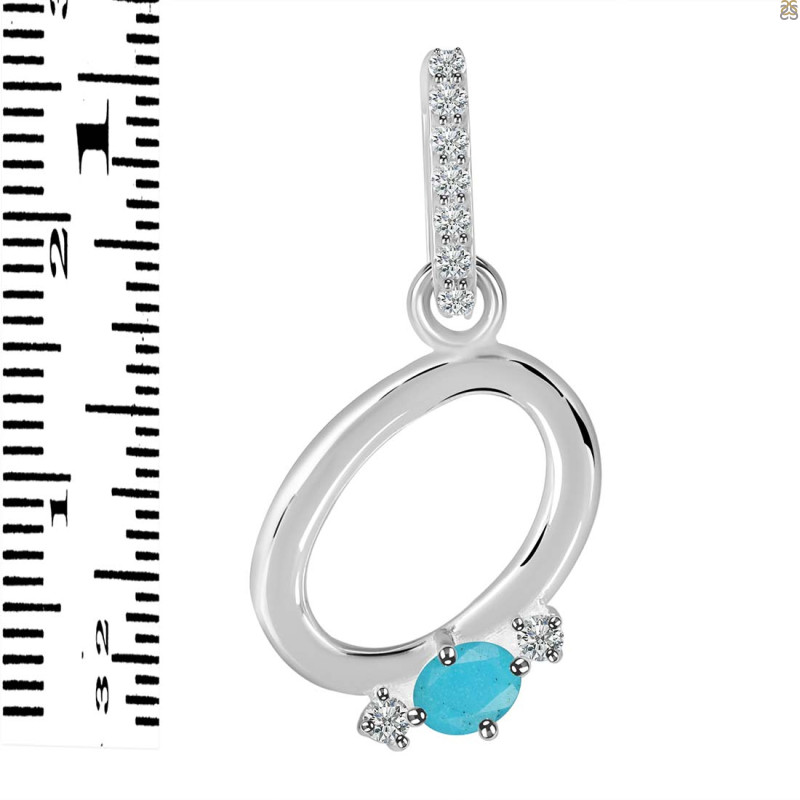 Turquoise & White Topaz Alphabet O Pendant TRQ-RDA-41.