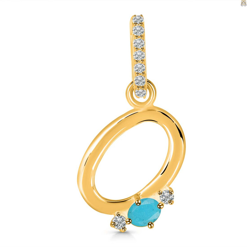 Turquoise & White Topaz Alphabet O Pendant TRQ-RDA-41.