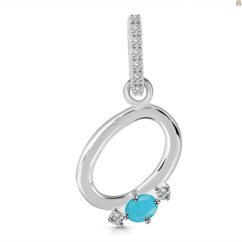 Turquoise & White Topaz Alphabet O Pendant TRQ-RDA-41.