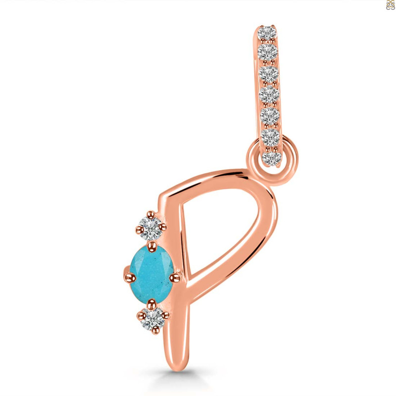 Turquoise & White Topaz Alphabet P Pendant TRQ-RDA-42.