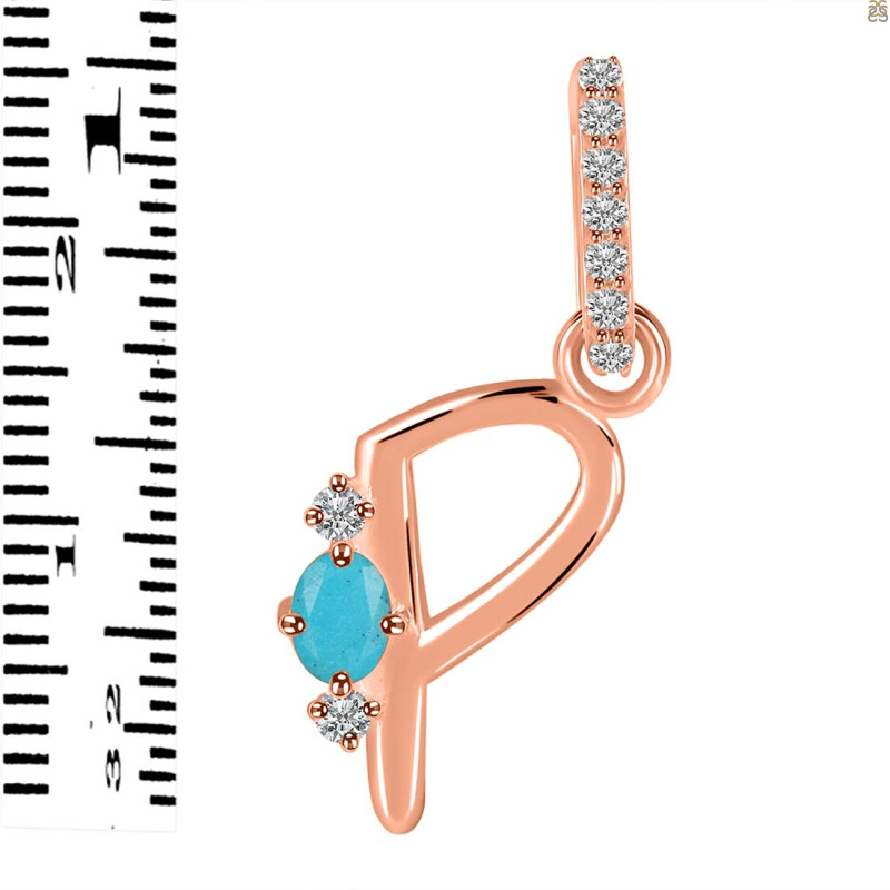 Turquoise & White Topaz Alphabet P Pendant TRQ-RDA-42.