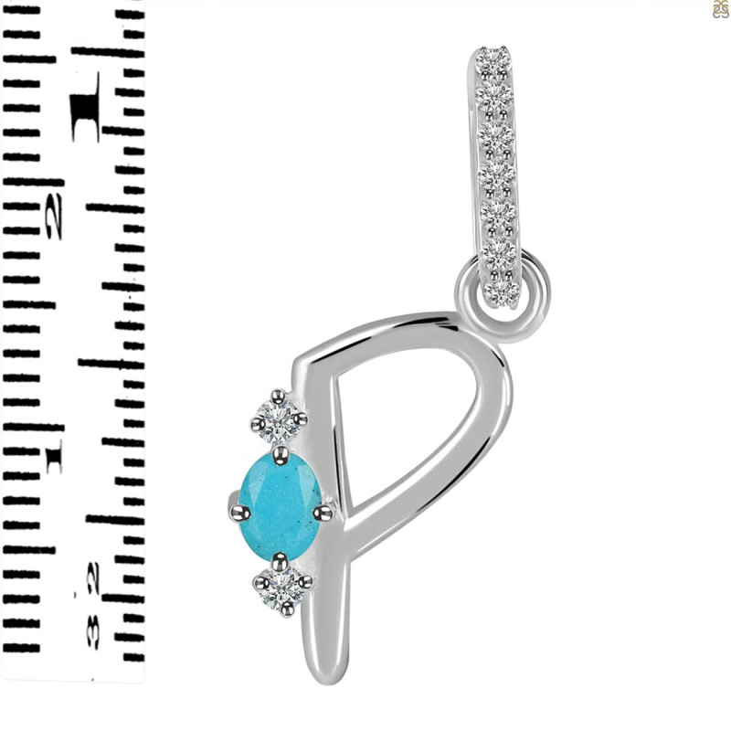 Turquoise & White Topaz Alphabet P Pendant TRQ-RDA-42.