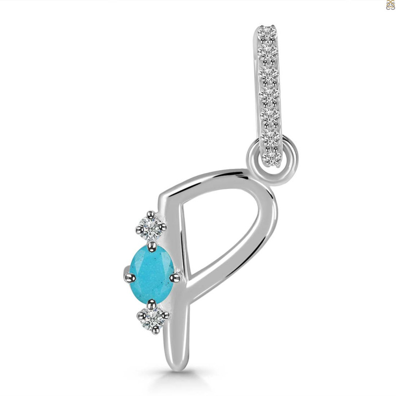 Turquoise & White Topaz Alphabet P Pendant TRQ-RDA-42.