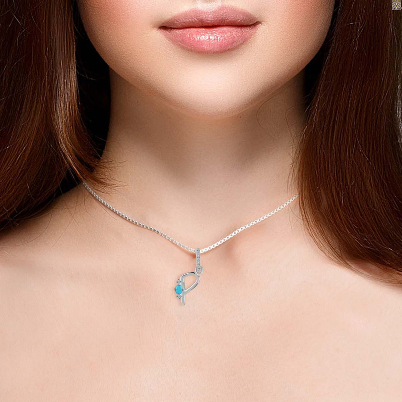 Turquoise & White Topaz Alphabet P Pendant TRQ-RDA-42.