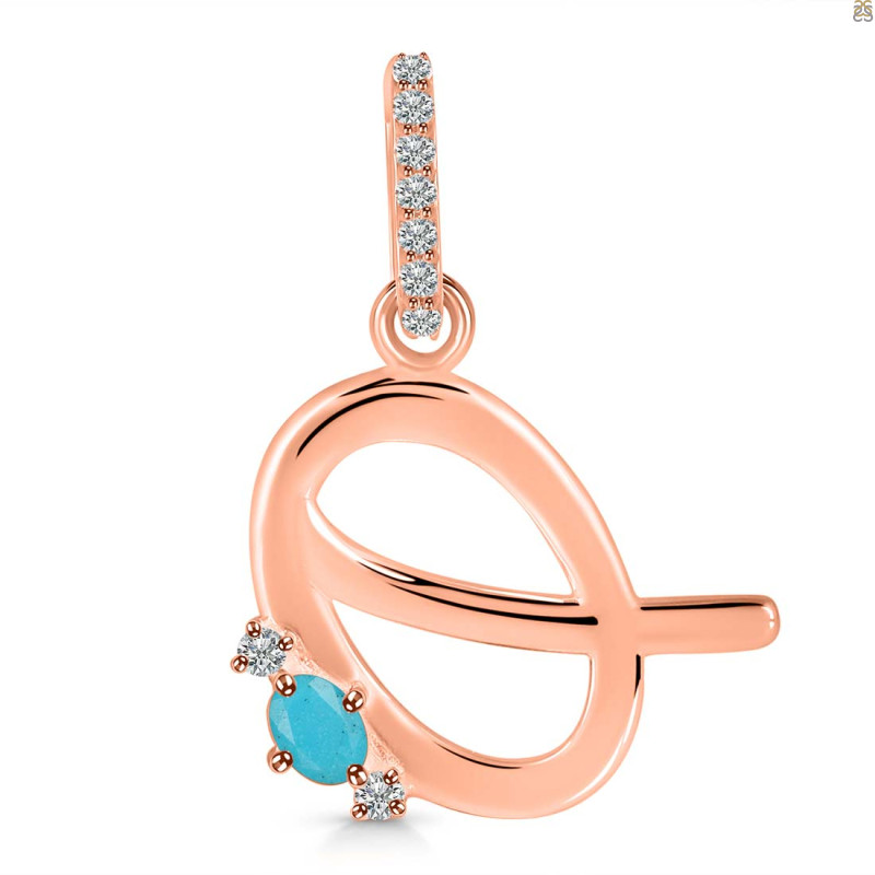 Turquoise & White Topaz Alphabet Q Pendant TRQ-RDA-43.