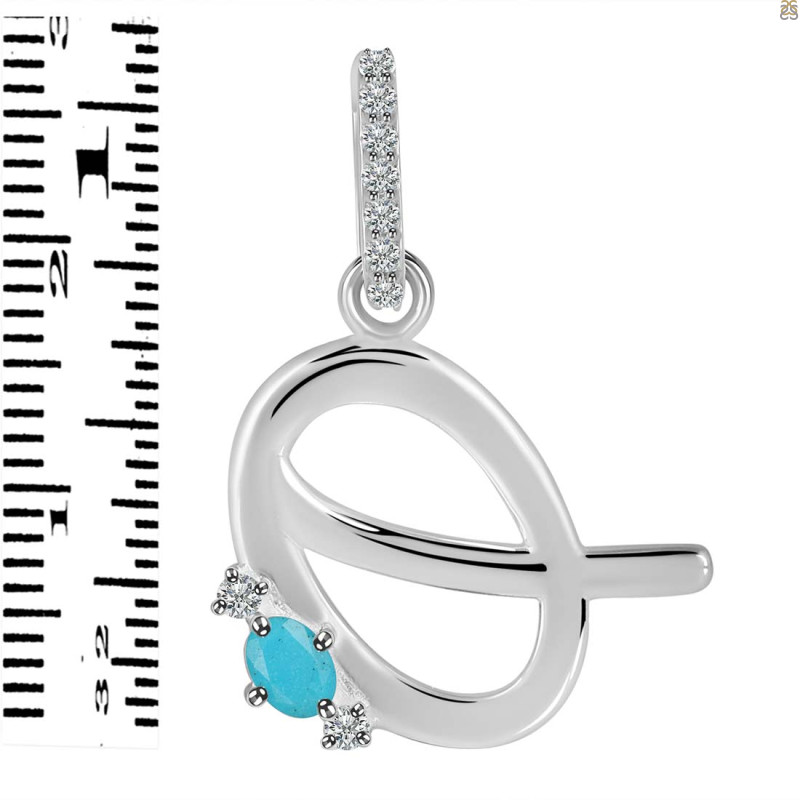 Turquoise & White Topaz Alphabet Q Pendant TRQ-RDA-43.