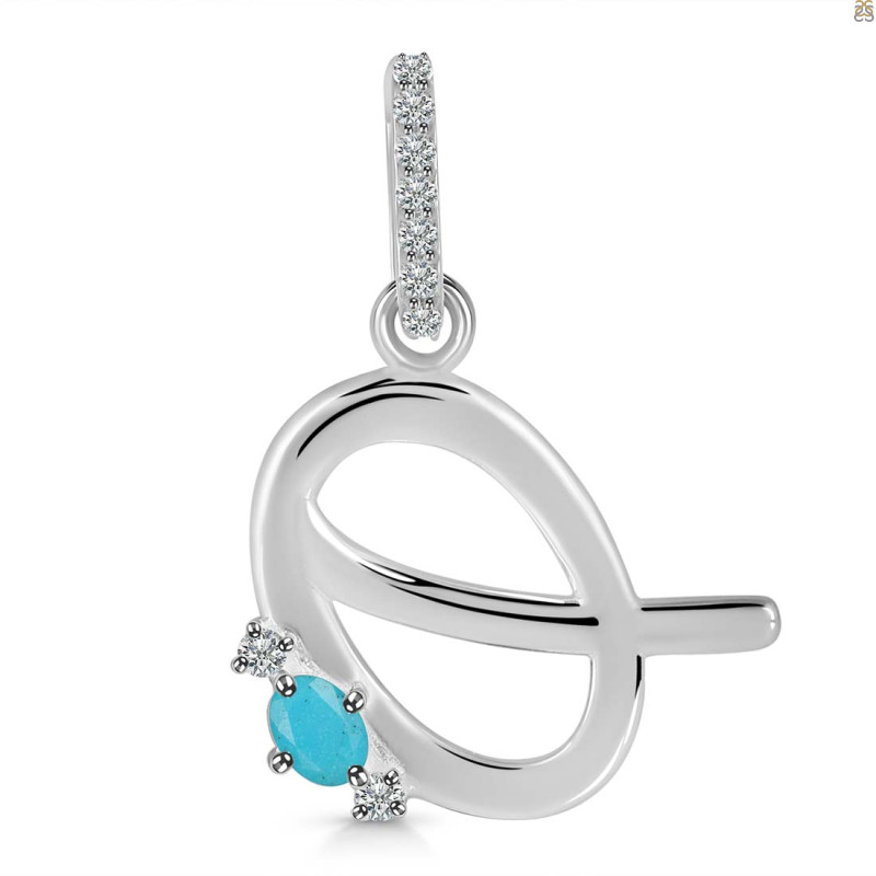 Turquoise & White Topaz Alphabet Q Pendant TRQ-RDA-43.