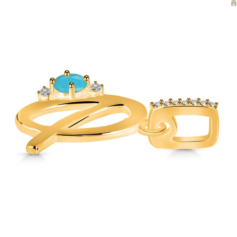 Turquoise & White Topaz Alphabet Q Pendant TRQ-RDA-43.