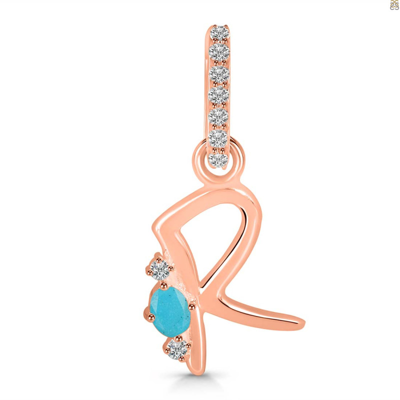 Turquoise & White Topaz Alphabet R Pendant TRQ-RDA-44.